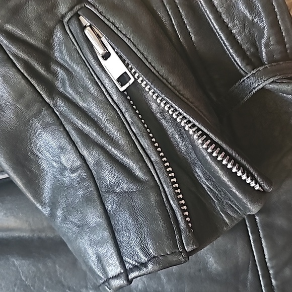 Maje Leather Motorcycle Jacket with Sleeve Slits - Picture 13 of 14